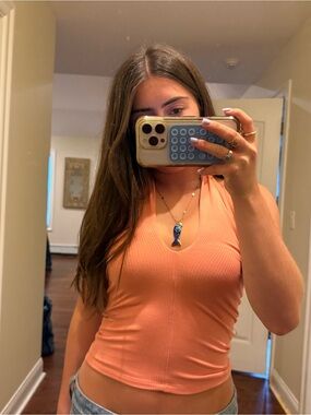 Aritzia Ribbed Peach Halter Tank Top